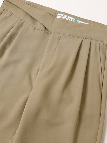 Men's Earthy Green Regular Fit Solid Casual Trousers