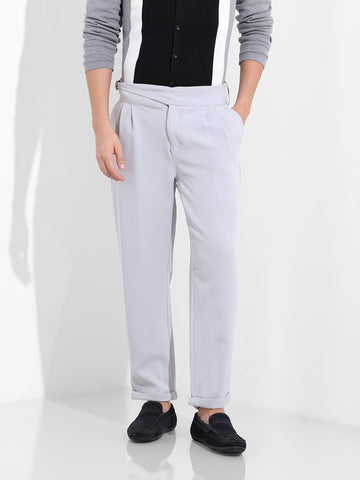 Men's Steel Grey Regular Fit Solid Casual Trousers