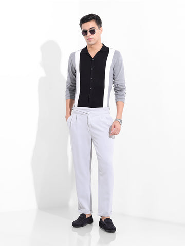 Men's Steel Grey Regular Fit Solid Casual Trousers