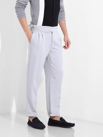 Men's Steel Grey Regular Fit Solid Casual Trousers