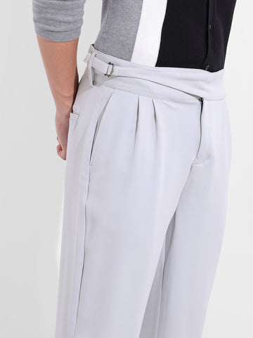 Men's Steel Grey Regular Fit Solid Casual Trousers