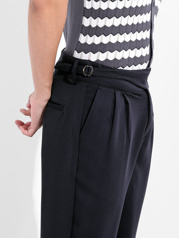Men's Navy Blue Regular Fit Solid Casual Trousers