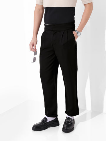Men's Black Regular Fit Solid Casual Trousers