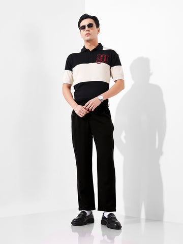 Men's Black Regular Fit Solid Casual Trousers