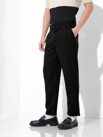 Men's Black Regular Fit Solid Casual Trousers