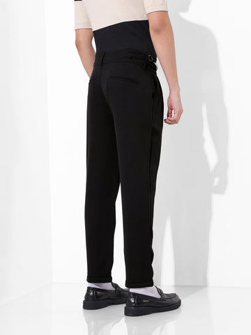 Men's Black Regular Fit Solid Casual Trousers