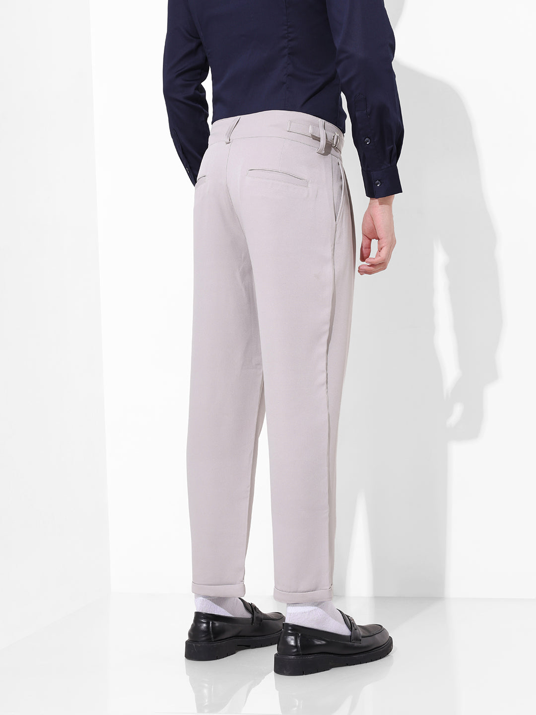 Men's Vaporous Grey Regular Fit Solid Casual Trousers