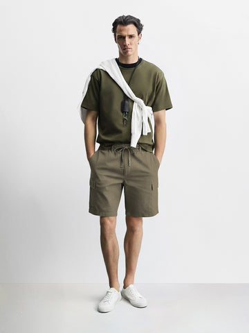 Men's Green Relaxed Fit Solid Resort Wear Shorts