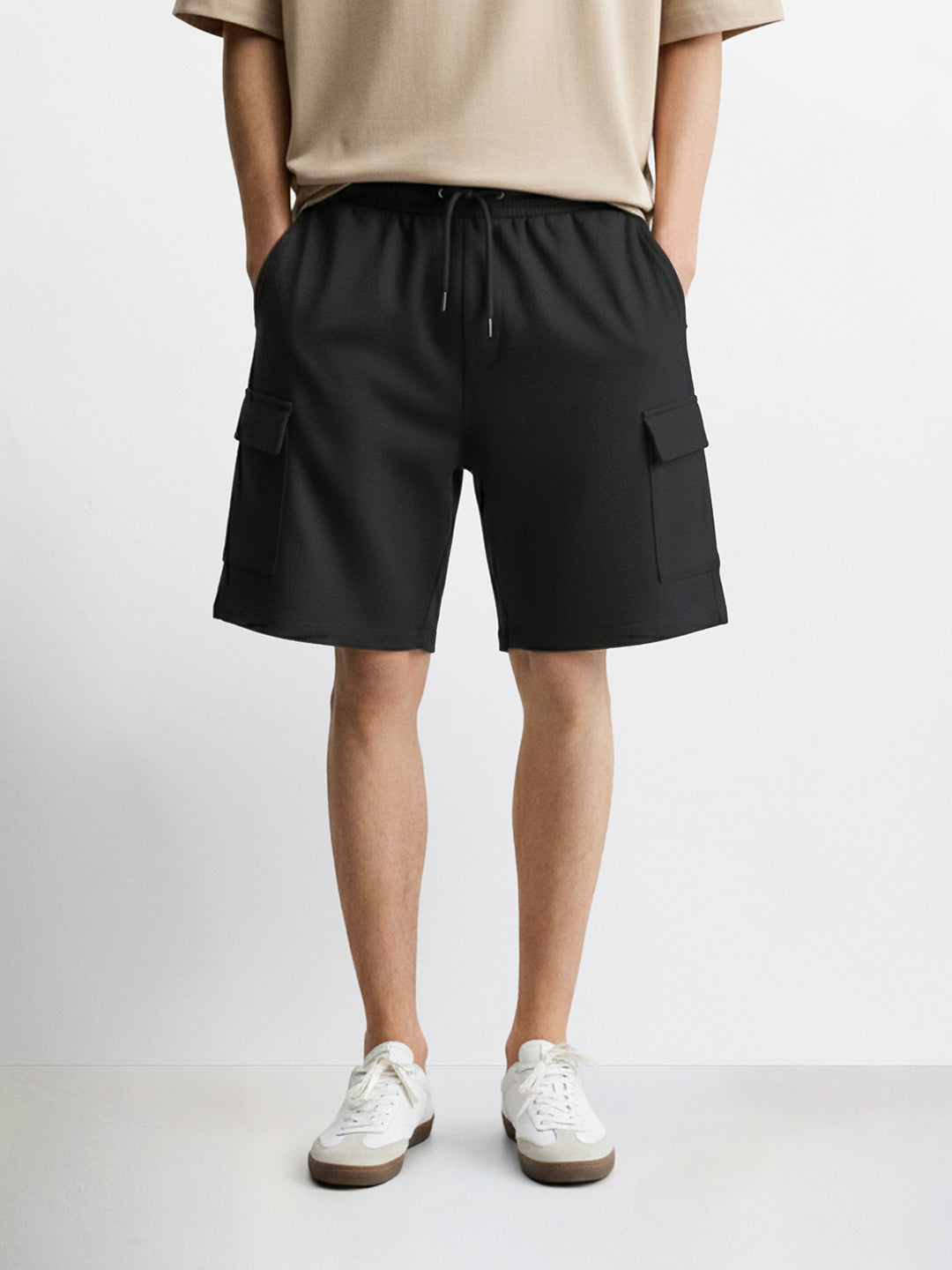 Men's Black Relaxed Fit Solid Resort Wear Shorts