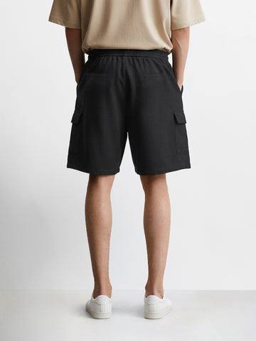 Men's Black Relaxed Fit Solid Resort Wear Shorts