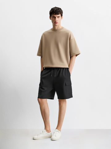 Men's Black Relaxed Fit Solid Resort Wear Shorts