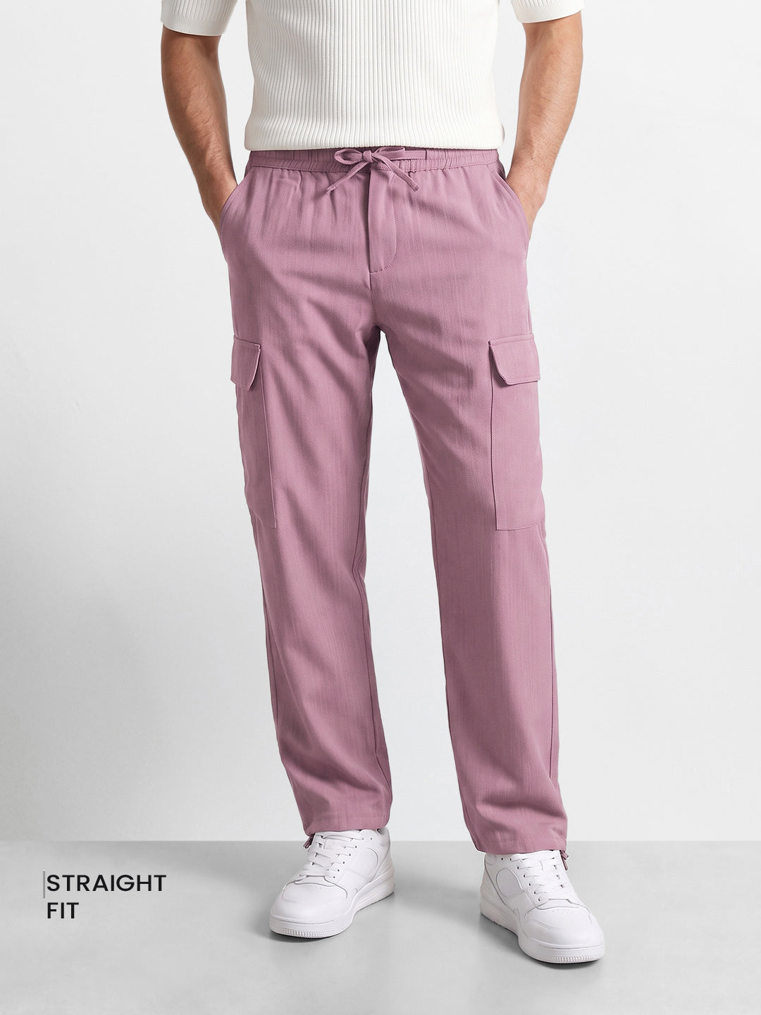 Men's Purple Straight Fit Solid Casual Cargo