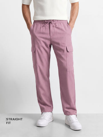 Men's Purple Straight Fit Solid Casual Cargo