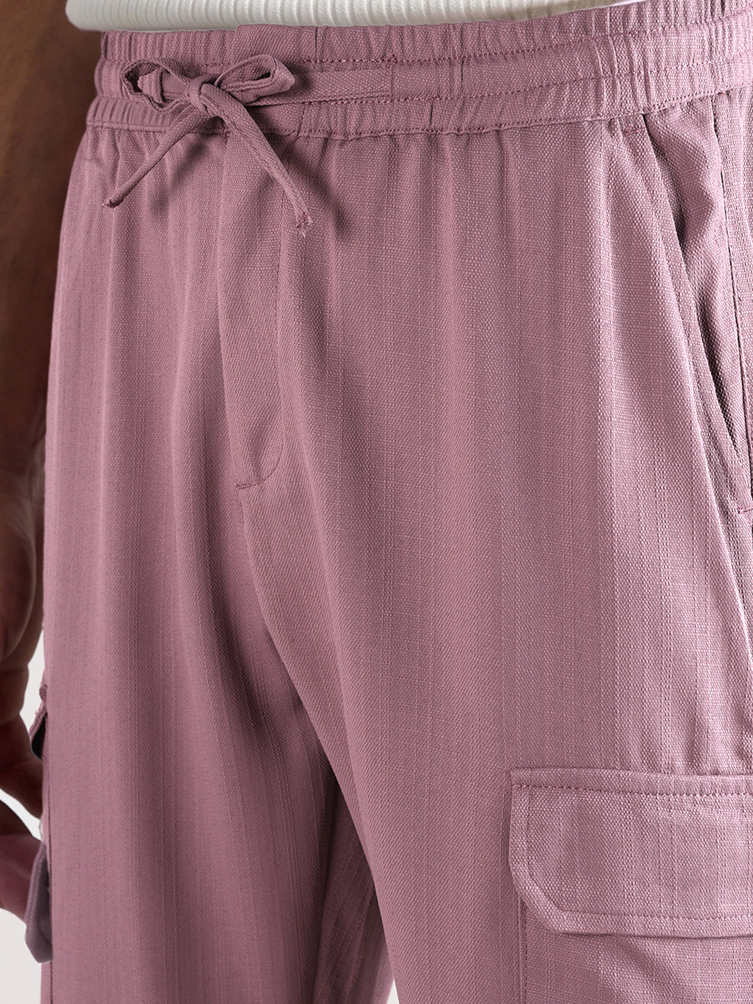 Men's Purple Straight Fit Solid Casual Cargo