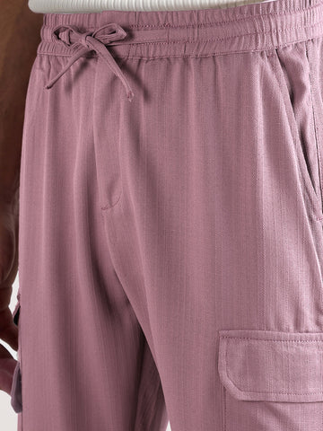 Men's Purple Straight Fit Solid Casual Cargo