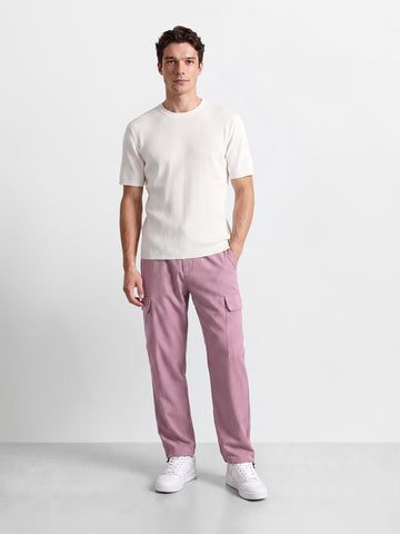Men's Purple Straight Fit Solid Casual Cargo