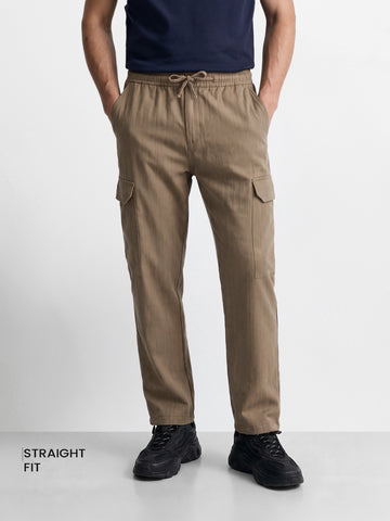 Men's Khaki Straight Fit Solid Casual Cargo