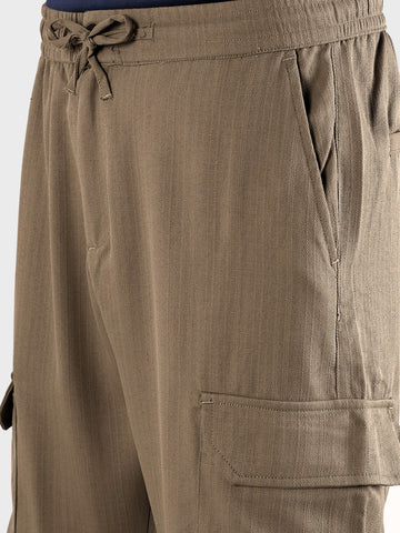 Men's Khaki Straight Fit Solid Casual Cargo