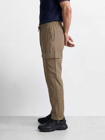 Men's Khaki Straight Fit Solid Casual Cargo