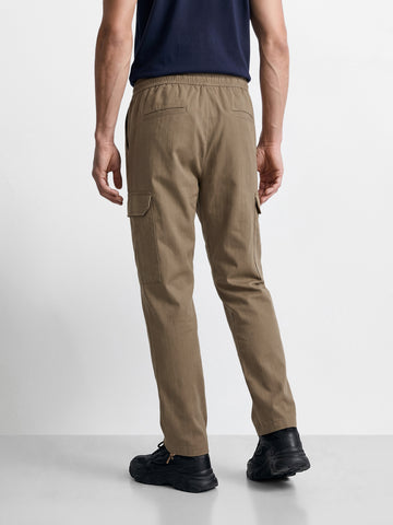 Men's Khaki Straight Fit Solid Casual Cargo