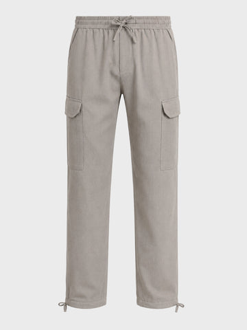 Men's Grey Straight Fit Solid Casual Cargo