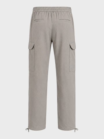 Men's Grey Straight Fit Solid Casual Cargo