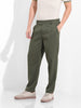 Men's Earthy Green Regular Fit Solid Casual Trousers