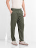 Men's Earthy Green Regular Fit Solid Casual Trousers