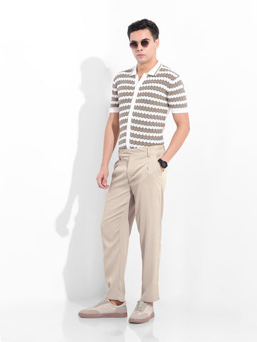 Men's Grey Regular Fit Solid Casual Trousers