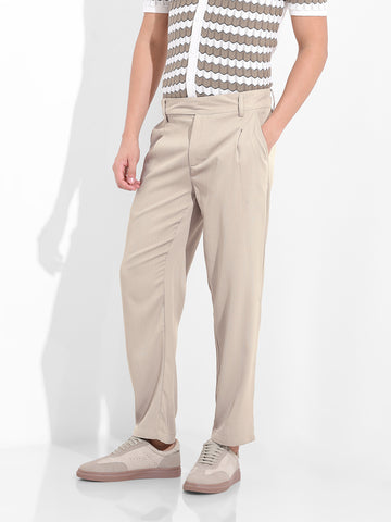 Men's Grey Regular Fit Solid Casual Trousers