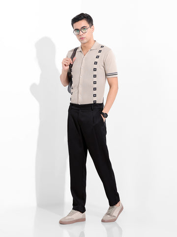 Men's Black Regular Fit Solid Casual Trousers