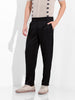 Men's Black Regular Fit Solid Casual Trousers