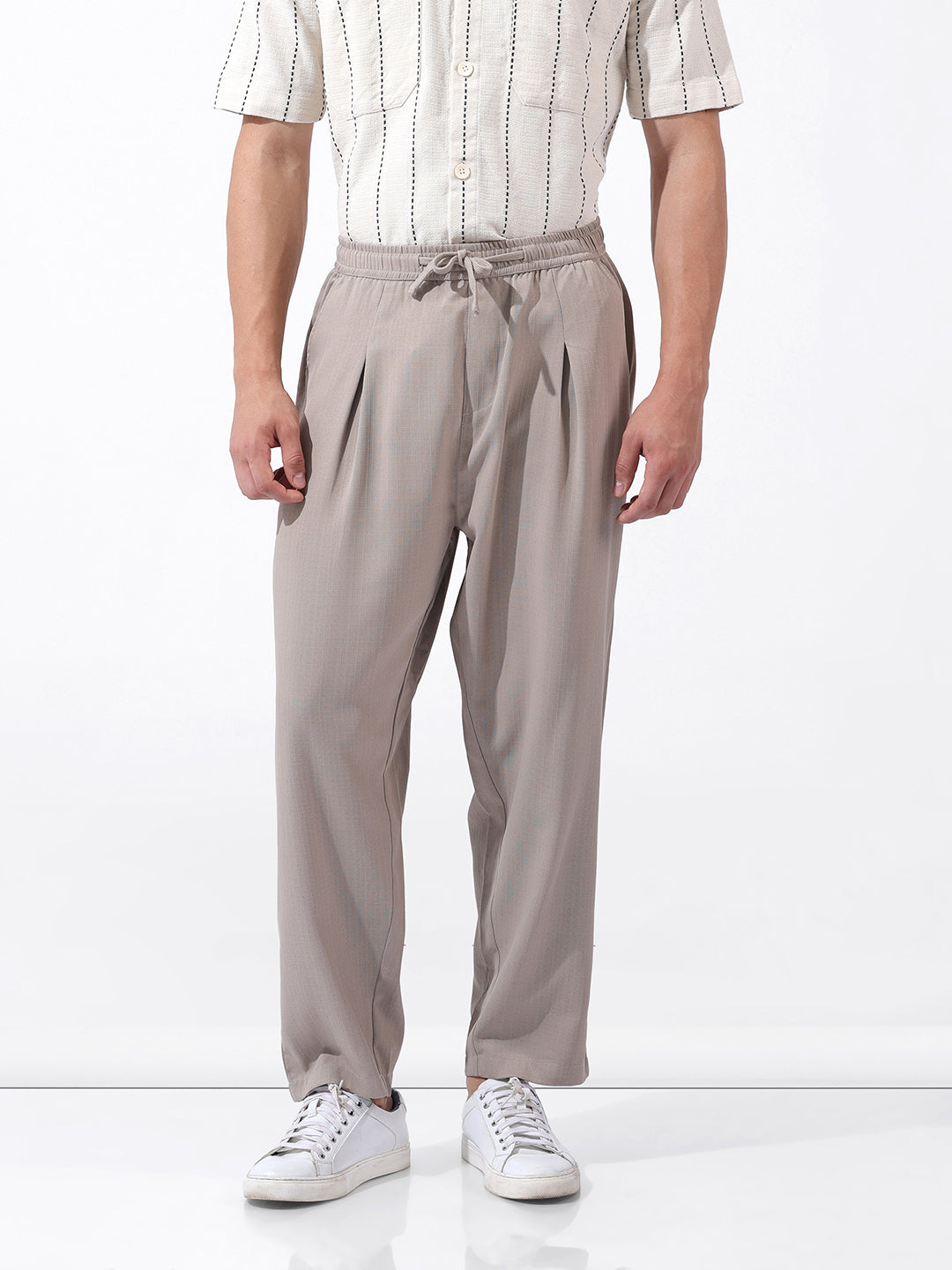 Men's Grey Loose Fit Resort Wear Trousers