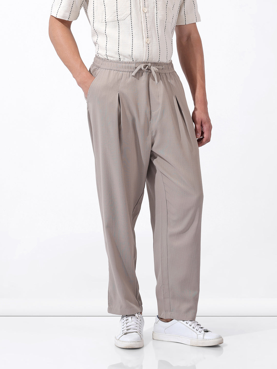 Men's Grey Loose Fit Resort Wear Trousers