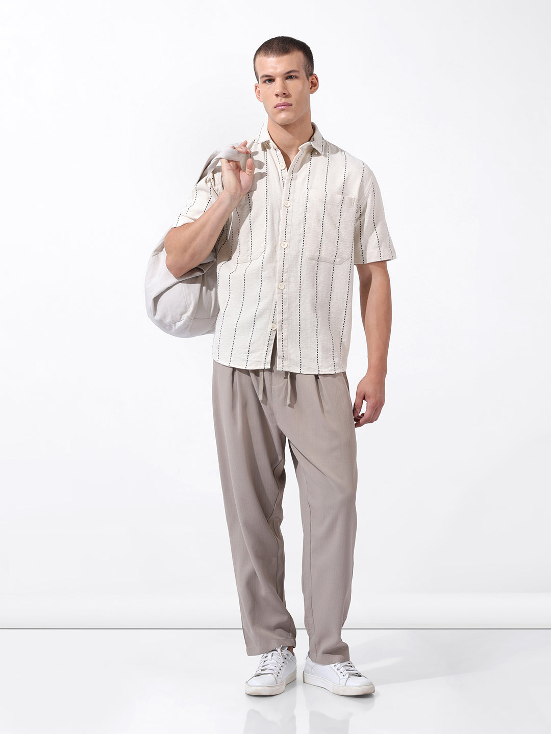 Men's Grey Loose Fit Resort Wear Trousers