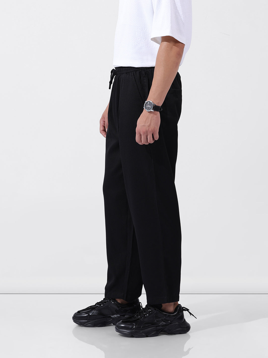 Men's Black Loose Fit Resort Wear Trousers