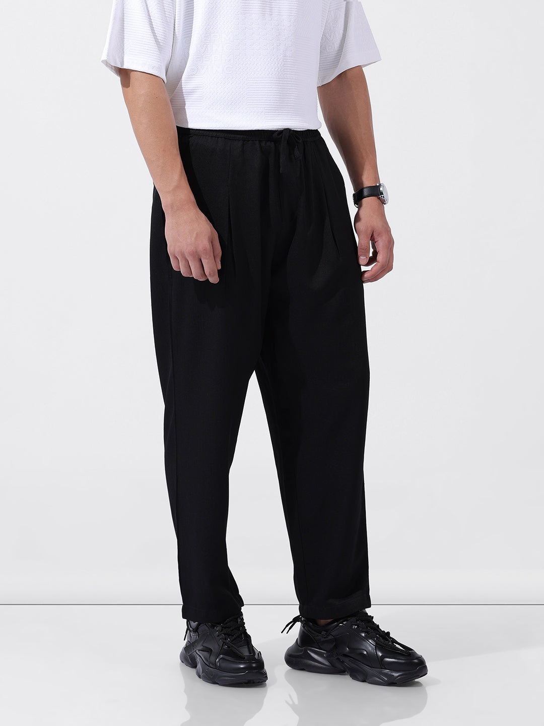 Men's Black Loose Fit Resort Wear Trousers