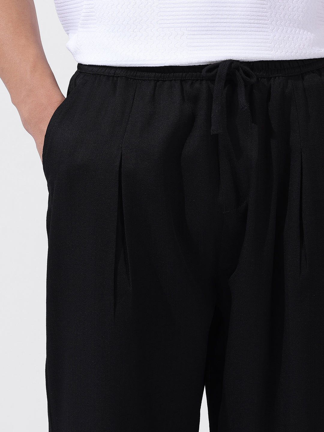 Men's Black Loose Fit Resort Wear Trousers