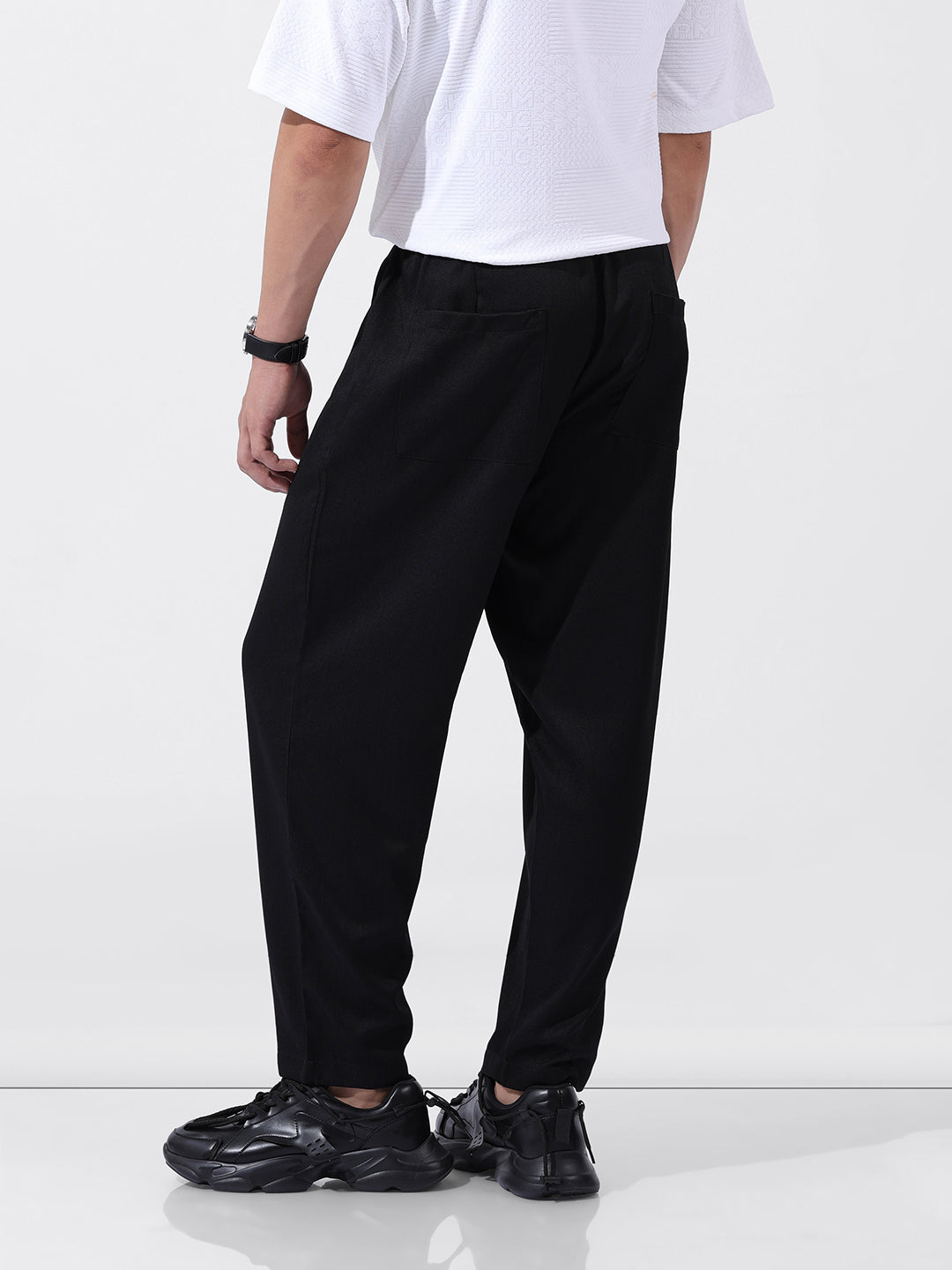 Men's Black Loose Fit Resort Wear Trousers