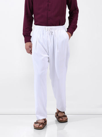 Men's White Loose Fit Resort Wear Trousers