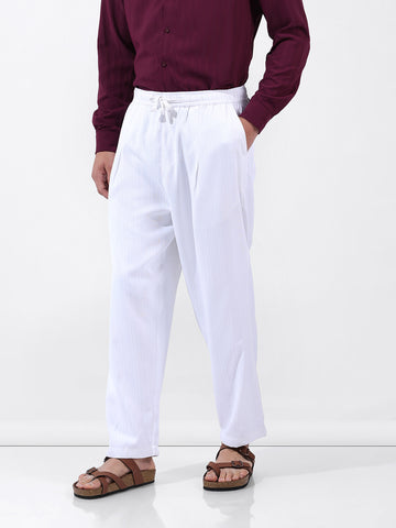 Men's White Loose Fit Resort Wear Trousers