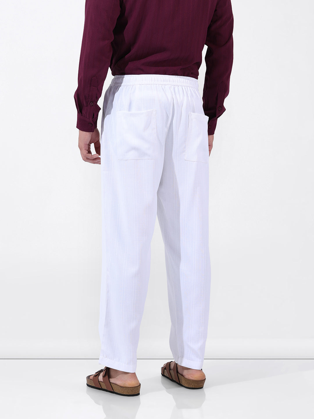 Men's White Loose Fit Resort Wear Trousers