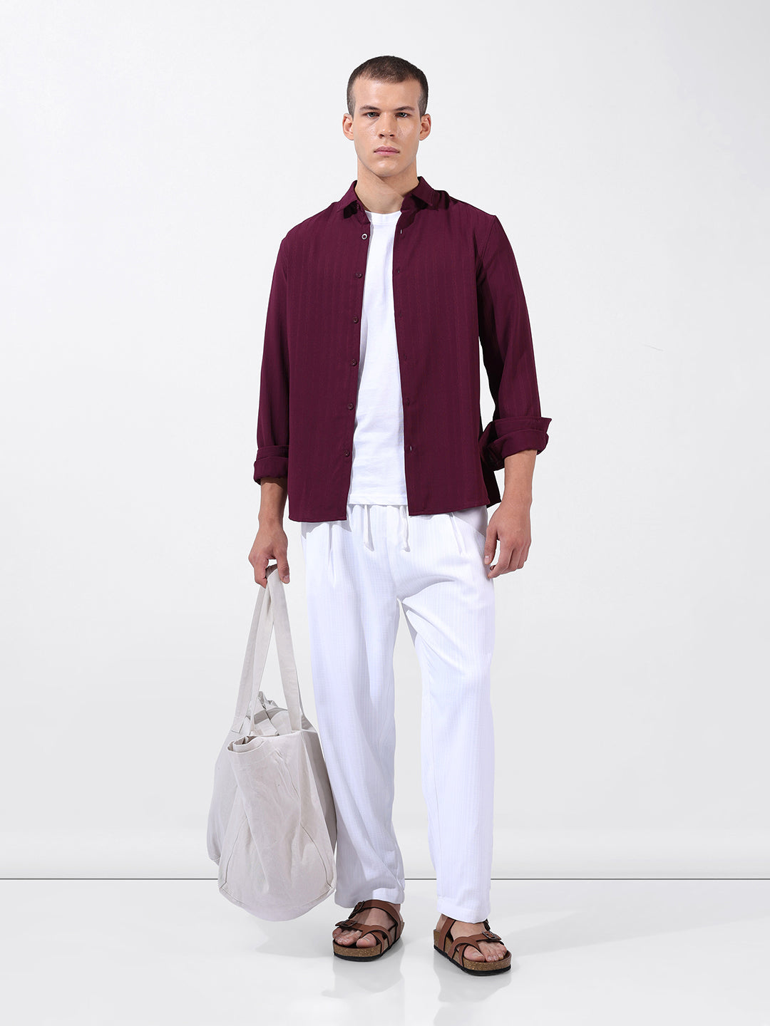 Men's White Loose Fit Resort Wear Trousers