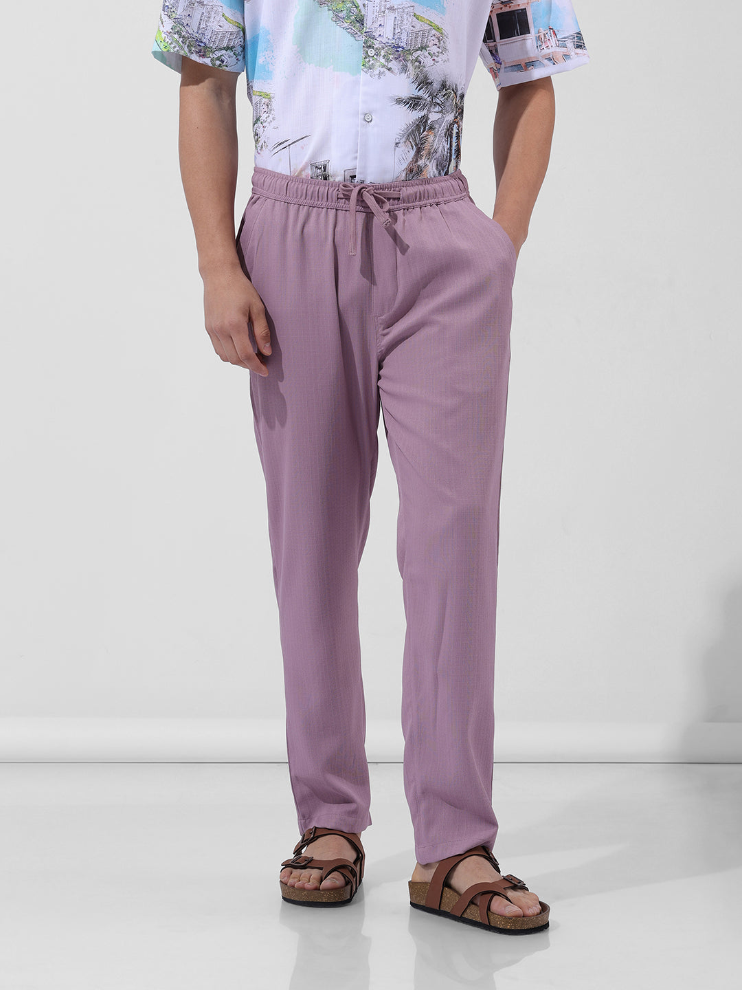 Men's Purple Relaxed Fit Casual Trousers