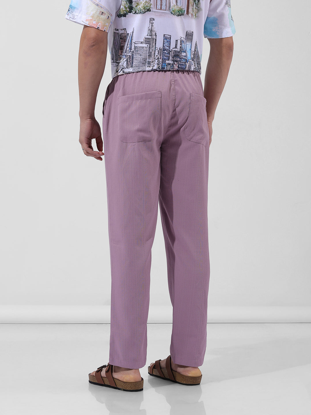 Men's Purple Relaxed Fit Casual Trousers