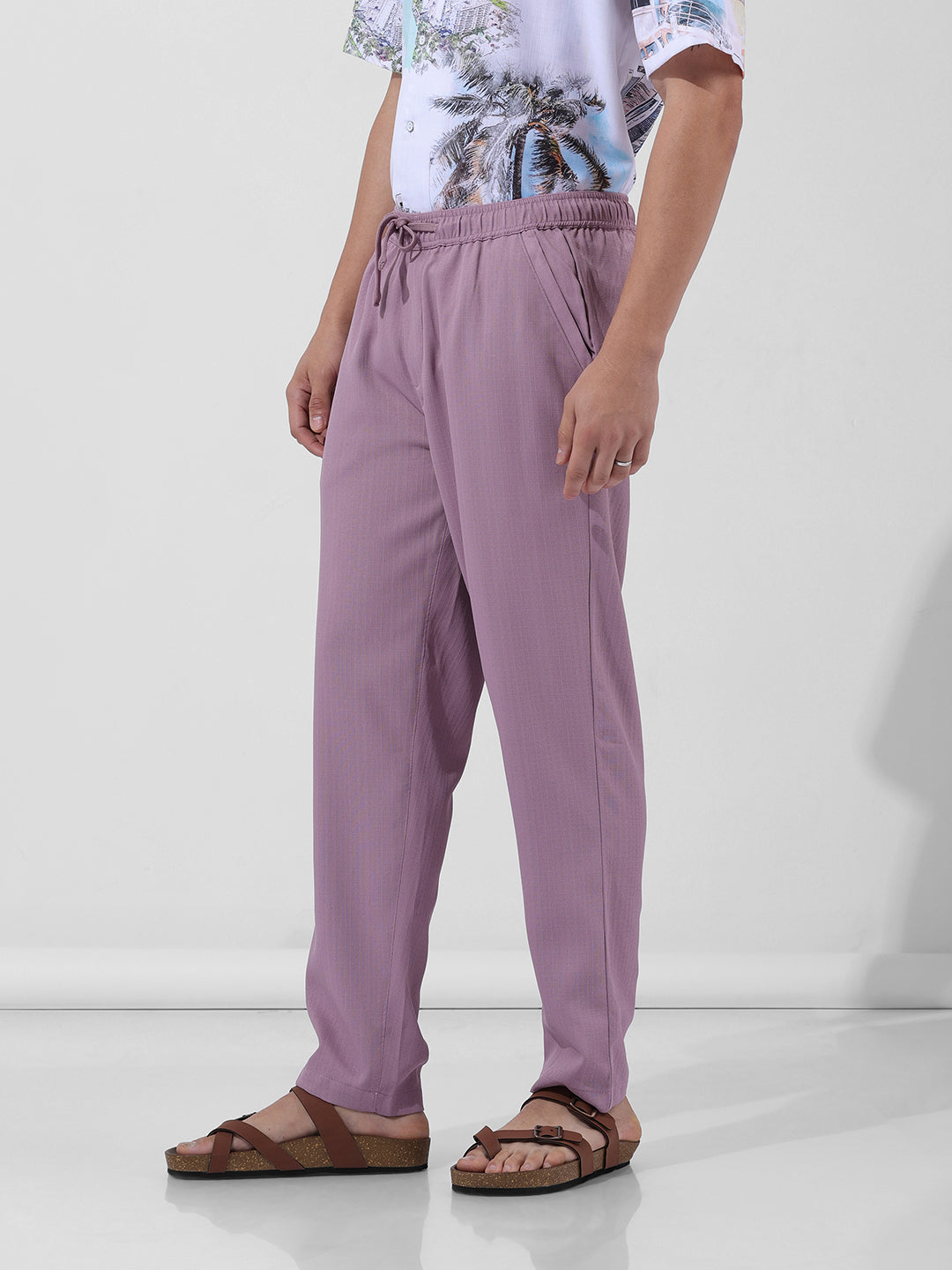 Men's Purple Relaxed Fit Casual Trousers