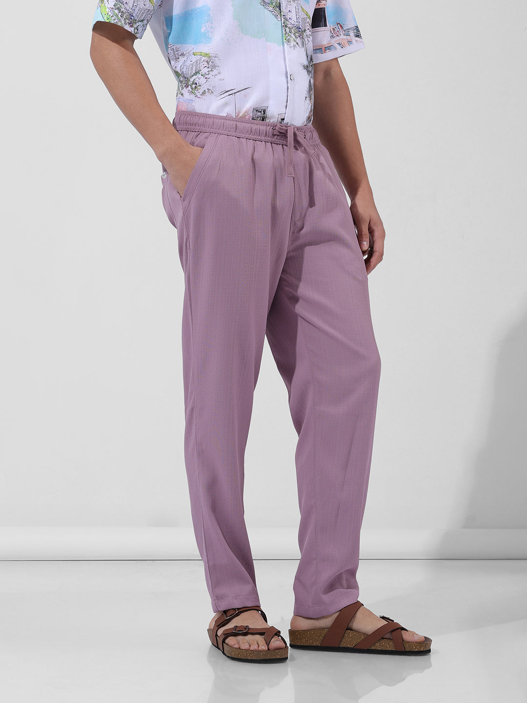 Men's Purple Relaxed Fit Casual Trousers