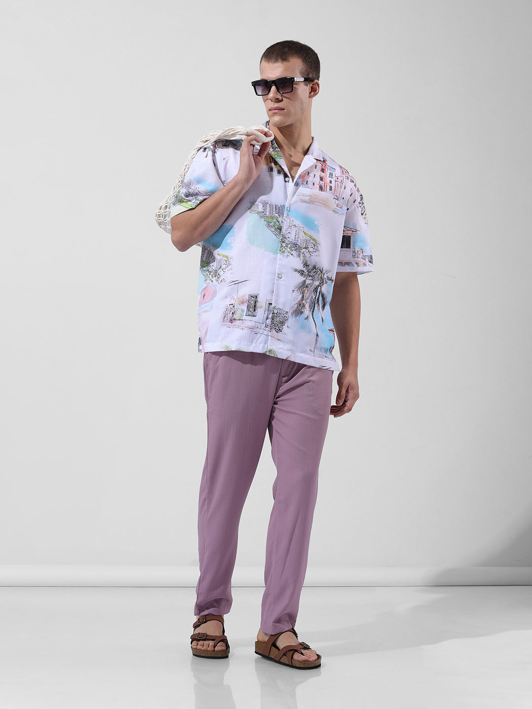 Men's Purple Relaxed Fit Casual Trousers