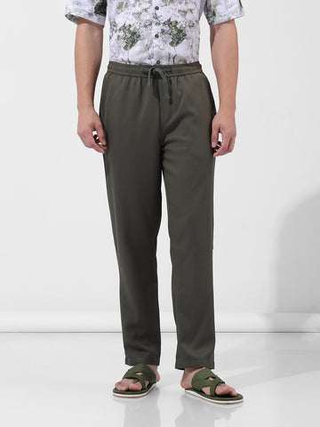 Men's Green Relaxed Fit Casual Trousers