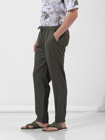 Men's Green Relaxed Fit Casual Trousers